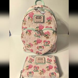 Loungefly Star Wars Grogu Valentine Backpack and Wallet